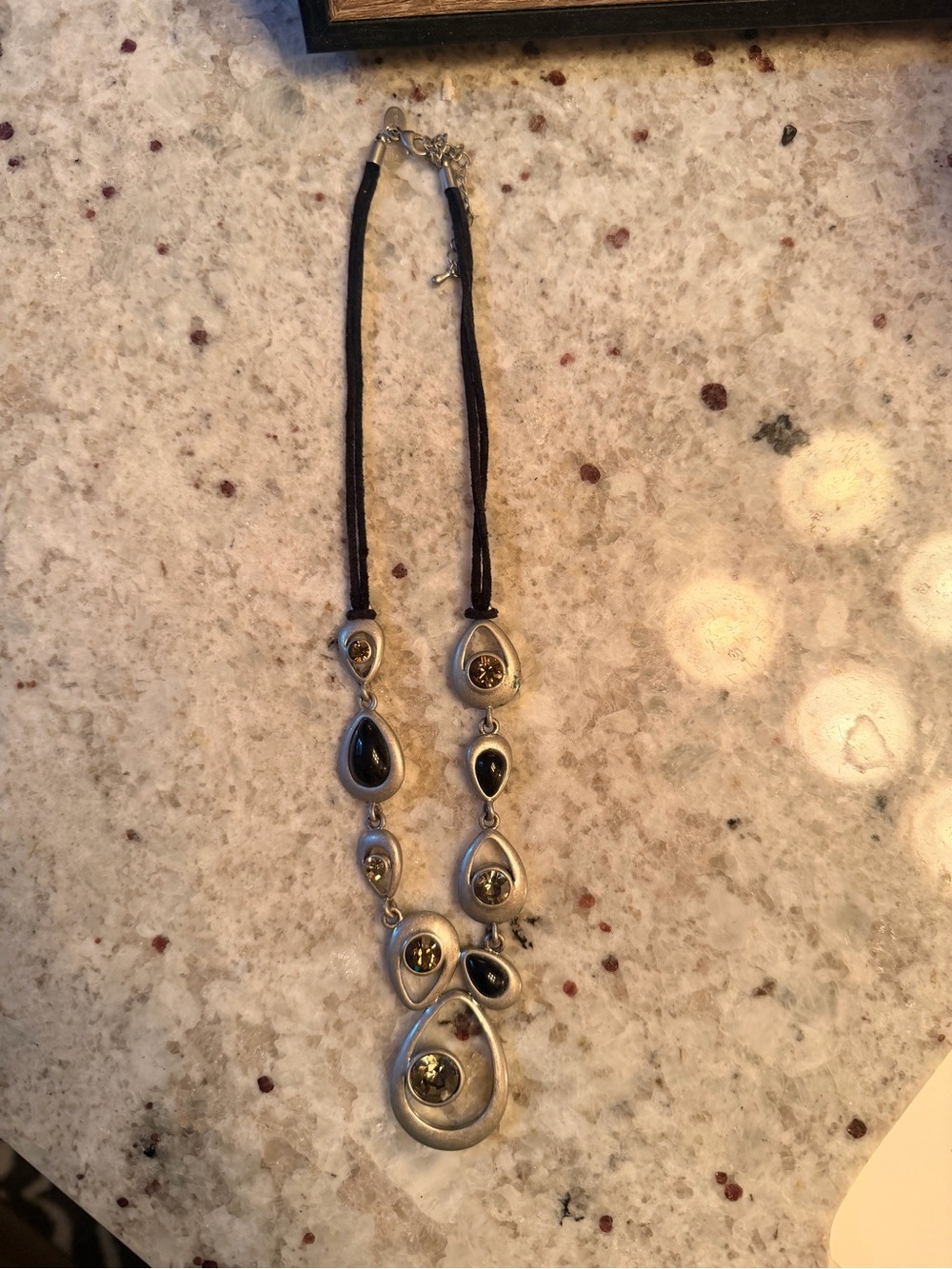 Lia Sophia Black and Silver Teardrop Pendant Necklace